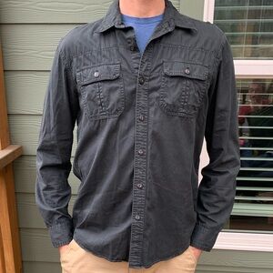 American Eagle Outfitters Men's Charcoal Button-Down Shirt